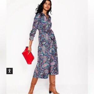 Boden | Dresses | Boden Laura Tencel Jersey Paisley Belted Midi Shirt Dress  Navy Blue Red Sz 6 | Poshmark